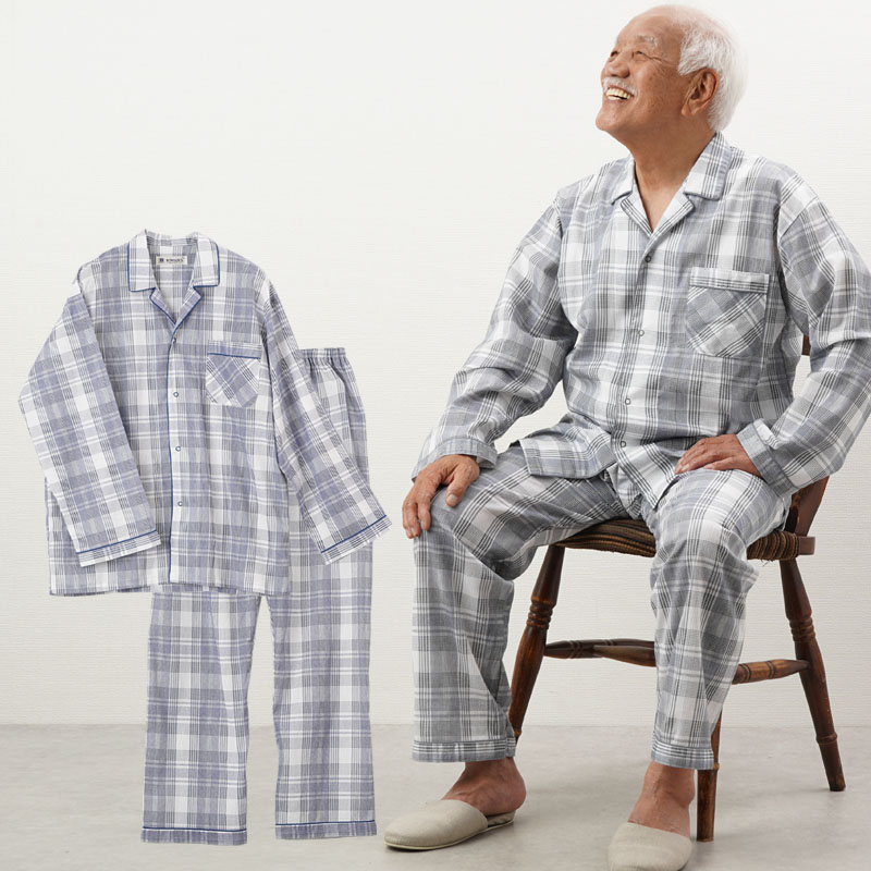 日本製 紳士 高島ちぢみ スナップボタン 夏パジャマ