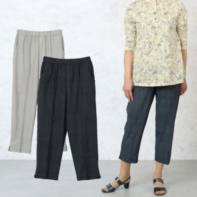 接触冷感 柄ストレッチ八分丈パンツ 股下55cm