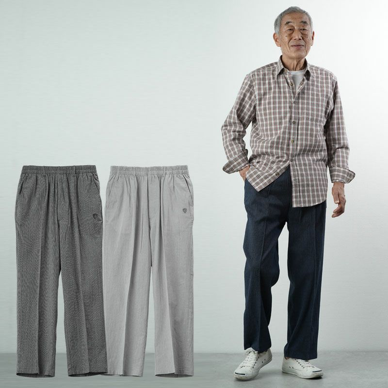綿麻 サマー楊柳 総ゴムストレートパンツ 春夏用 股下66cm