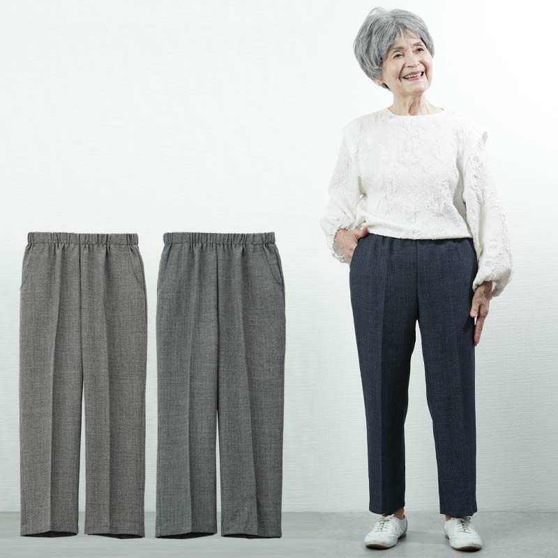 春秋用 乾燥機対応 格子柄総ゴムスラックスパンツ 股下58cm