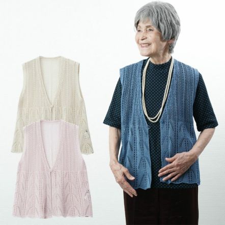 ニットベスト ベスト レディース ?色 無地 素色 パッチワーク コンビ お年寄り 婦人服 無袖コート 厚い 暖かい 軽量 やわらか 女性 Amazon | やわらかニット ポケット付き袖付きベスト (2柄