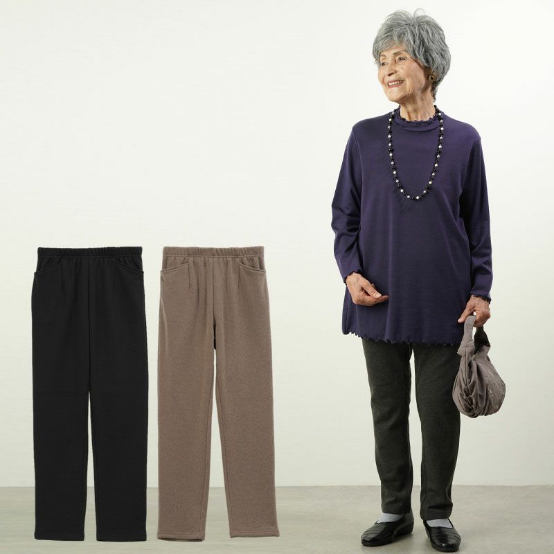 スウェット×裏シャギー ストレートフィットパンツ 股下65cm