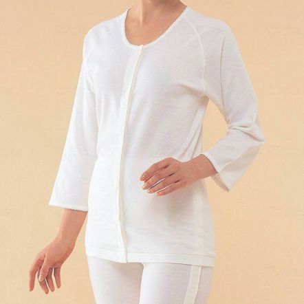 希少稀な 綿混 しじらボーダー 半袖シャツと七分丈ズボン 部屋着上下セット 服＆ファッション小物