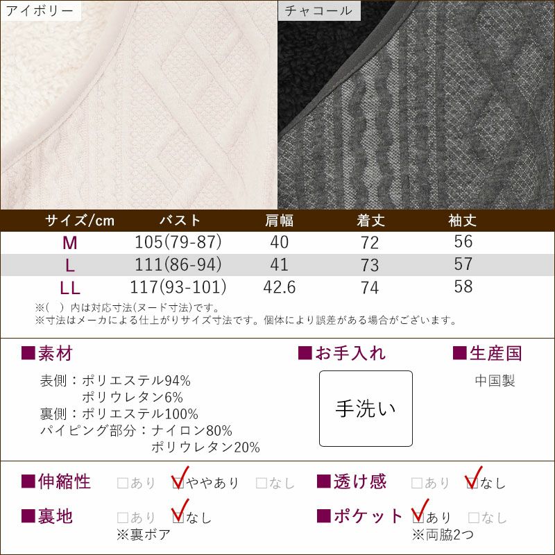 全面裏ボア ふくれジャカード ロングジャケット