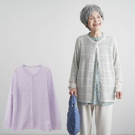 ヒロコビス 透かし編みカーディガン 白 春夏 ナチュラル爽やか
